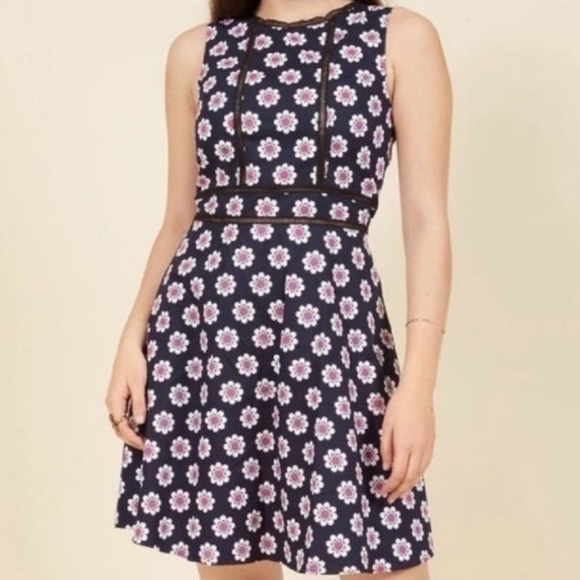 ModCloth Trollied Dolly Daisy Print Dress, Navy and Pink, Small - Picture 10 of 10